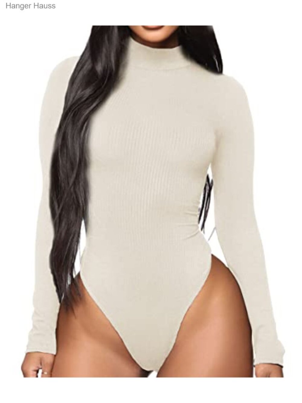 Turtleneck Long Sleeve Ribbed Knit Bodysuit Snap Crotch Slim Fit Stretchy